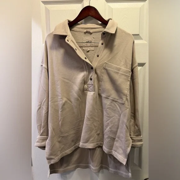 Aerie Cream Choreware Button-Down Sweatshirt - Picture 2 of 4